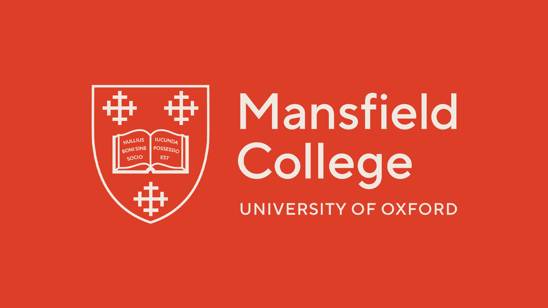 Mansfield College, Oxford redesigned logo on different coloured backgrounds
